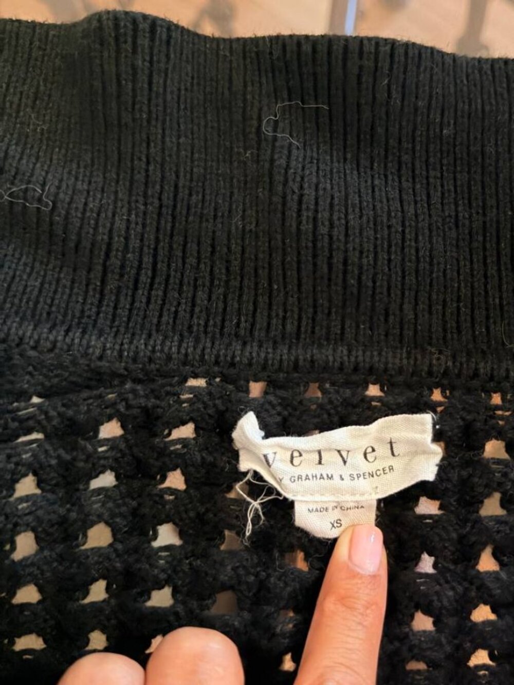 Velvet Graham & Spencer Cotton Cashmere Black Open Knit Cropped Cardigan - Picture 9 of 12